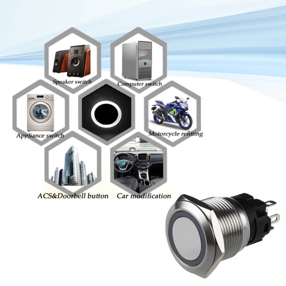 19mm Push Button Starter Switch with Socket Plug LED Ring