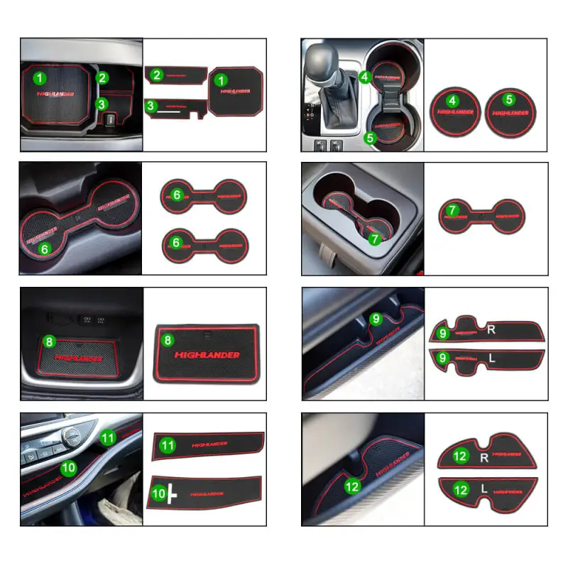 Non Slip Mat Kit Door Gate Slot for Toyota Highlander 2015-2019