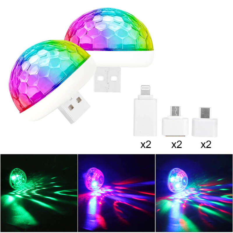 Mini Disco Light Bulb Sound Activated Party Lights 2PCS