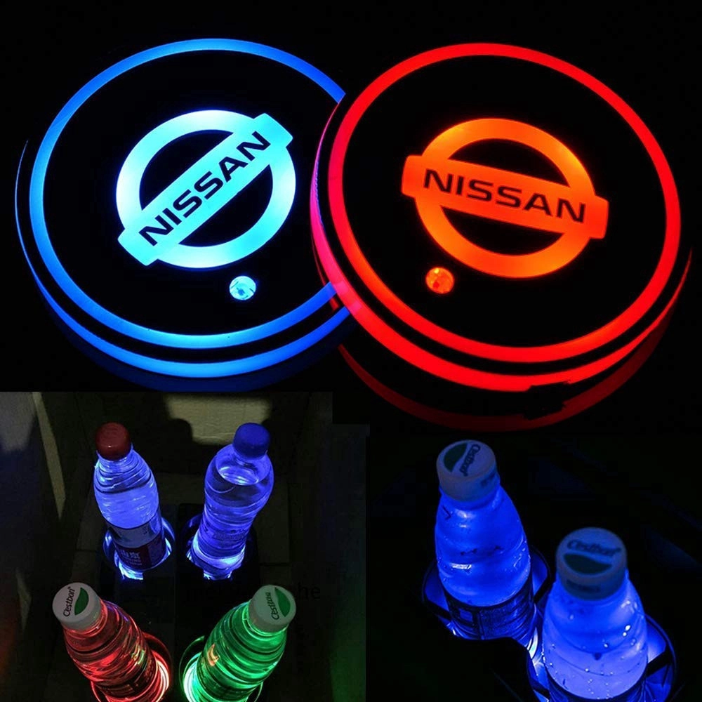 SENZEAL-AUTO | LED Car Cup Holder Coasters with Audi BMW Benz Toyota Logo