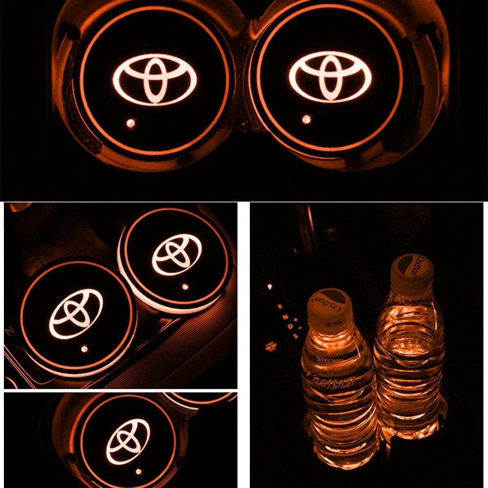SENZEAL-AUTO | LED Car Cup Holder Coasters with Audi BMW Benz Toyota Logo