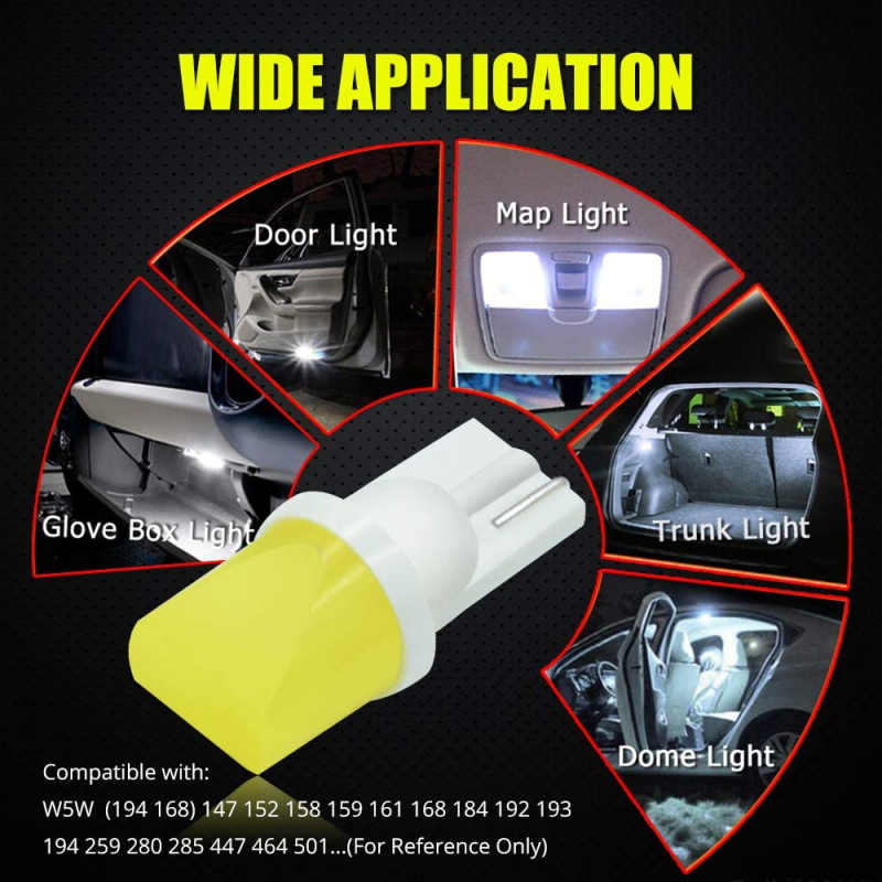 10PCS Mini 3D 168 194 T10 LED Bulbs Super Bright COB Chips Lamp for Side Marker Door Wedge lights