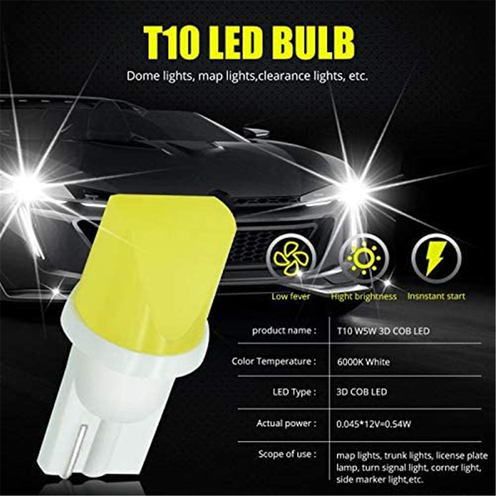 10PCS Mini 3D 168 194 T10 LED Bulbs Super Bright COB Chips Lamp for Side Marker Door Wedge lights