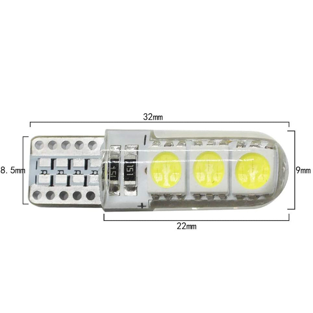 2x LED T10 W5W 194 5050 6SMD Light Bulbs Silicone Parking License Plate Lamp Auto Interior Light