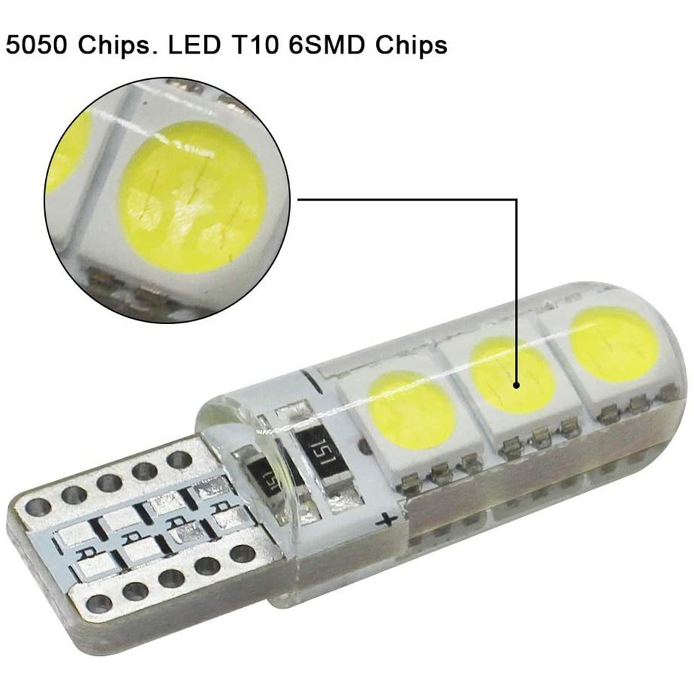 2x LED T10 W5W 194 5050 6SMD Light Bulbs Silicone Parking License Plate Lamp Auto Interior Light