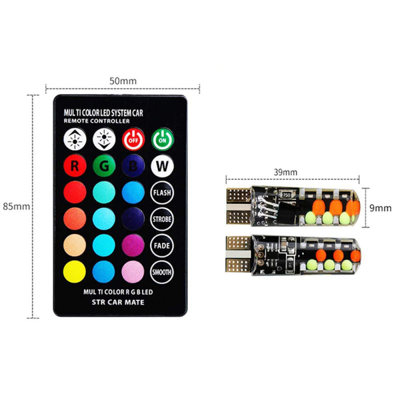2x Led W5W T10 RGB Clearance Light Universal Car RGB Colorful Multi Mode Car Light Bulbs With Remote Controller