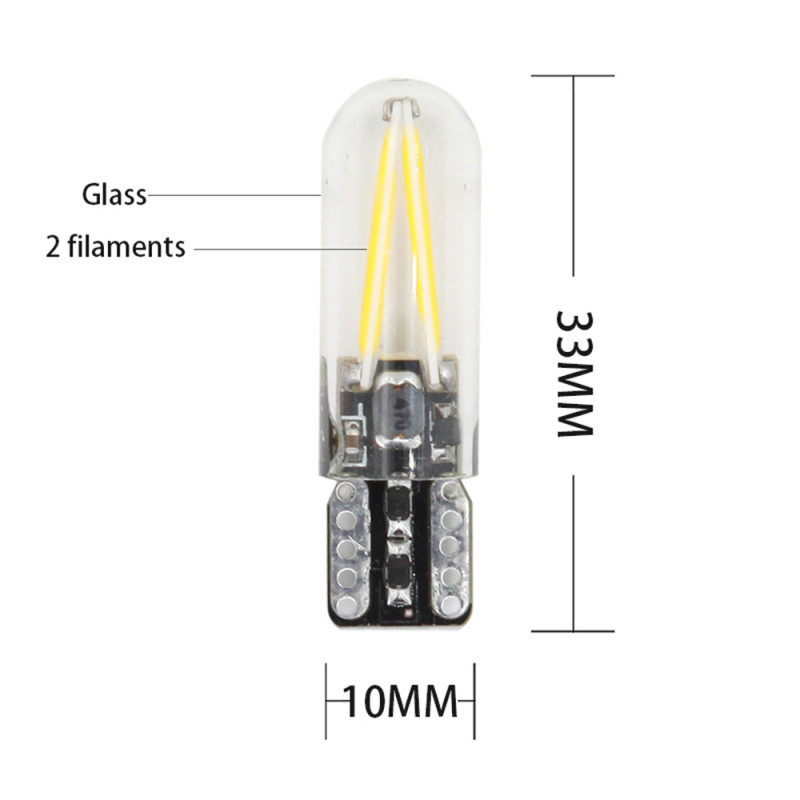 2x T10 LED W5W COB Filament Bulbs Glass Car Side Marker Light Interior Dome Reading Lamp