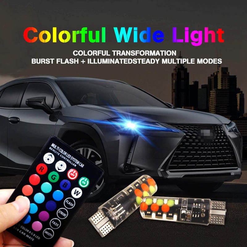 2x Led W5W T10 RGB Clearance Light Universal Car RGB Colorful Multi Mode Car Light Bulbs With Remote Controller