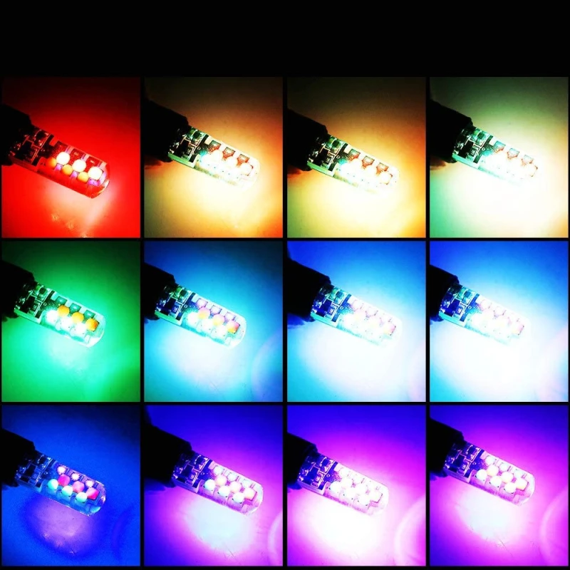2x Led W5W T10 RGB Clearance Light Universal Car RGB Colorful Multi Mode Car Light Bulbs With Remote Controller