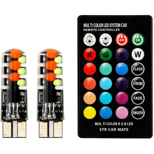 2x Led W5W T10 RGB Clearance Light Universal Car RGB Colorful Multi Mode Car Light Bulbs With Remote Controller