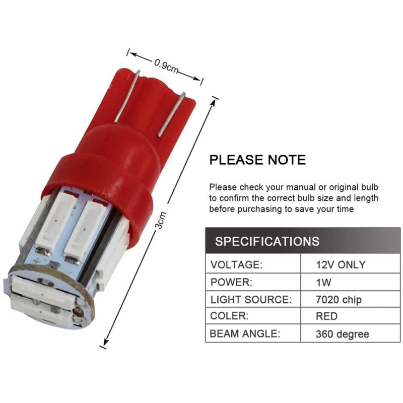 10x T10 LED W5W Lamp Interior Replacement 168 194 2825 Wedge Bulbs for 12V License Plate Map Dome Light