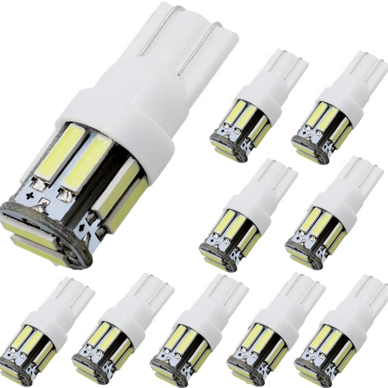 10x T10 LED W5W Lamp Interior Replacement 168 194 2825 Wedge Bulbs for 12V License Plate Map Dome Light