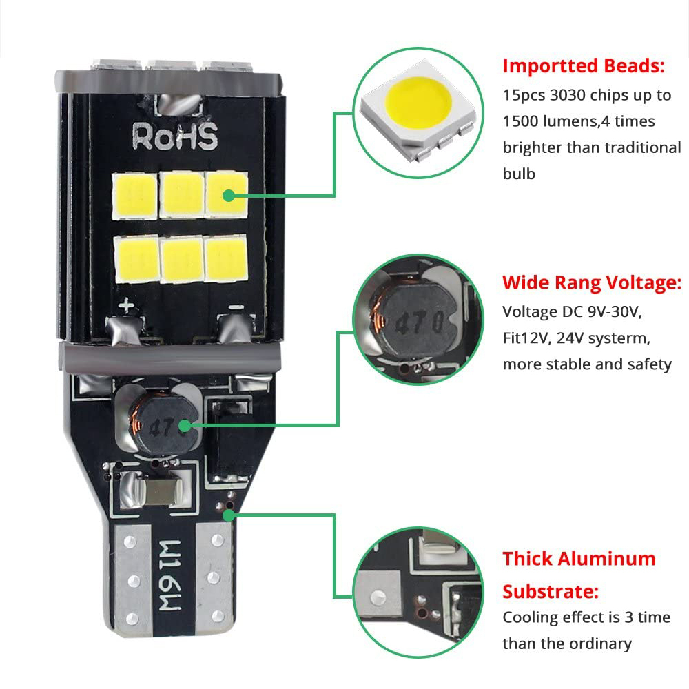 2x 9-30v 921 912 T15 LED Bulbs Lamps for Reverse Lights Xenon White