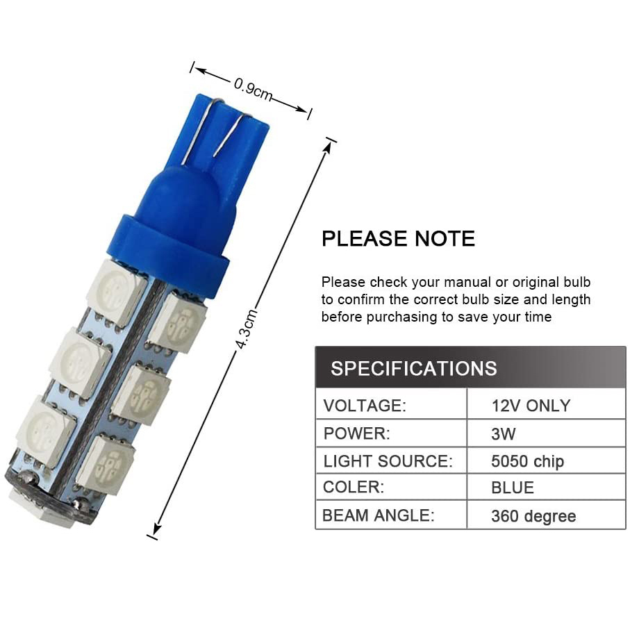 2x T10 W5W LED Bulbs 168 194 2825 Wedge Bulbs for 12V License Plate Map Dome Lamp