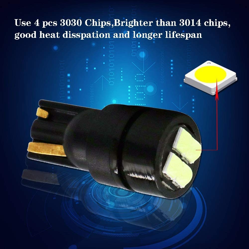 2x T10 LED Bulbs 168 501 W5W Lamp T10 Wedge 3030 4SMD Interior Lights 12V