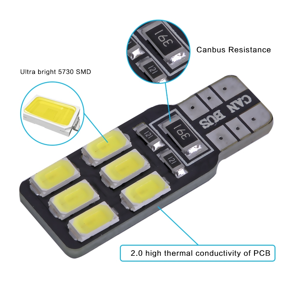 2x Error Free T10 Canbus Led W5W 158 168 194 LED Car Light Lamp Bulbs 12v