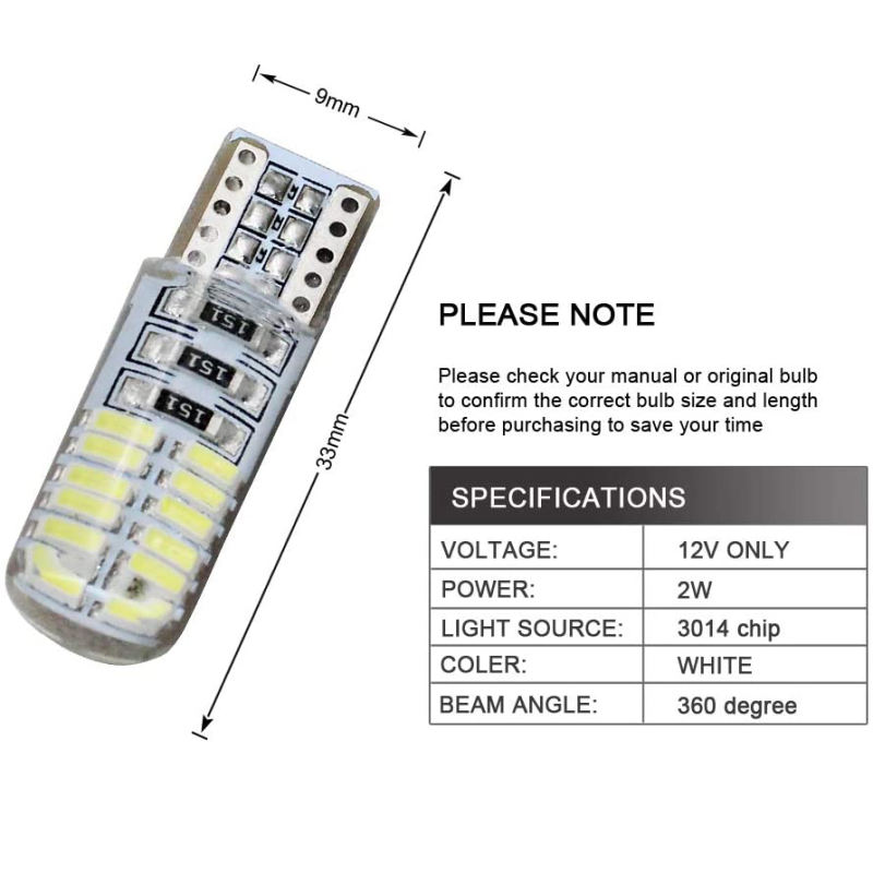 2x T10 LED Car Interior Side Lights Dashboard Side Marker Light Map Dome Lamp