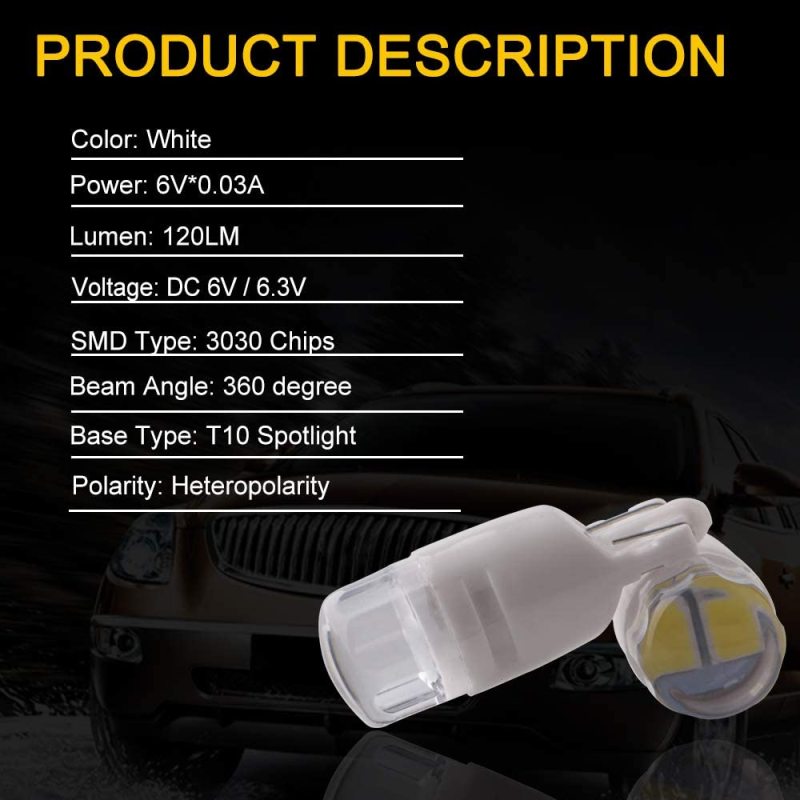 10x DC6V Ceramic T10 W5W Heteropolarity Spotlight Pinball LED Toy Vehicles Battery Car Light Bulbs