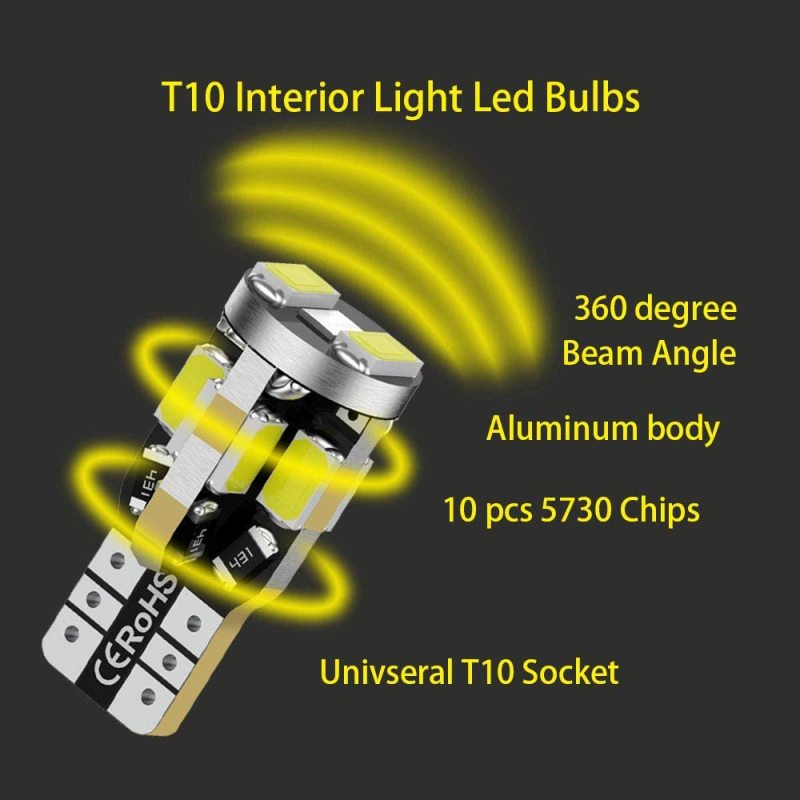 2x Led T10 168 194 Bulbs W5W 912 for Car Interior Light Dome Map Door Courtesy License Plate Light