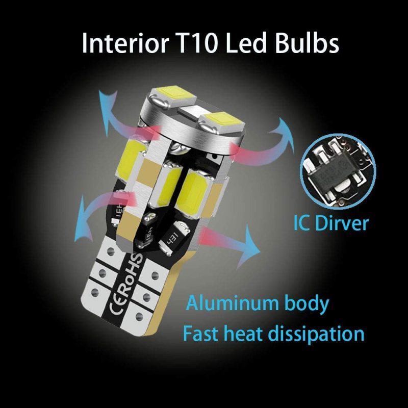 2x Led T10 168 194 Bulbs W5W 912 for Car Interior Light Dome Map Door Courtesy License Plate Light