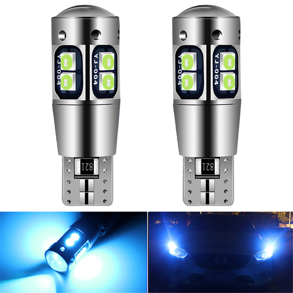 2x T10 Car Led Light Bulb Aluminium Shell with Lens W5W 194 Car Diode Lamp 12V