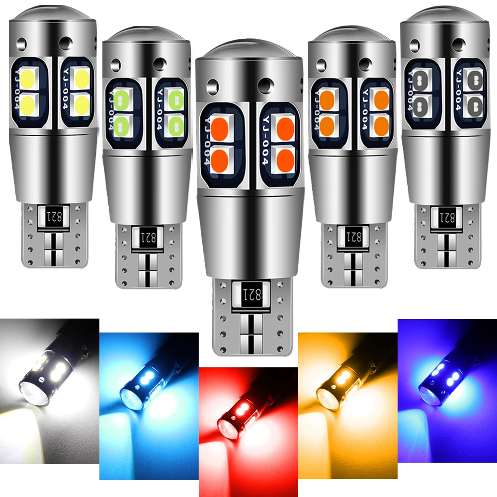 2x T10 Car Led Light Bulb Aluminium Shell with Lens W5W 194 Car Diode Lamp 12V