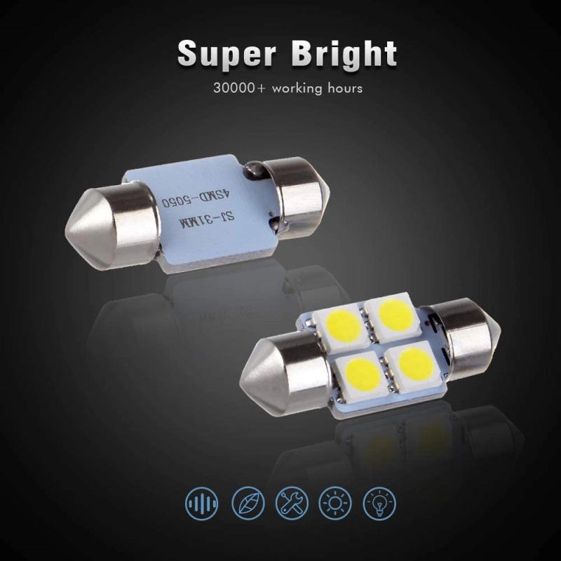 4x 31mm/36mm/39mm/41mm Festoon Car LED Bulb for Dome Map Light Glove Box Door Lamp Trunk Cargo Lights