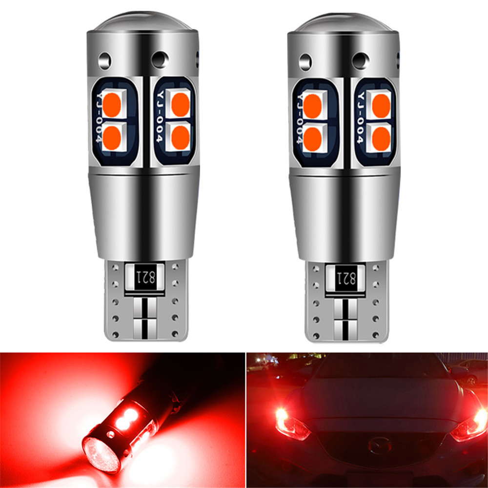 2x T10 Car Led Light Bulb Aluminium Shell with Lens W5W 194 Car Diode Lamp 12V