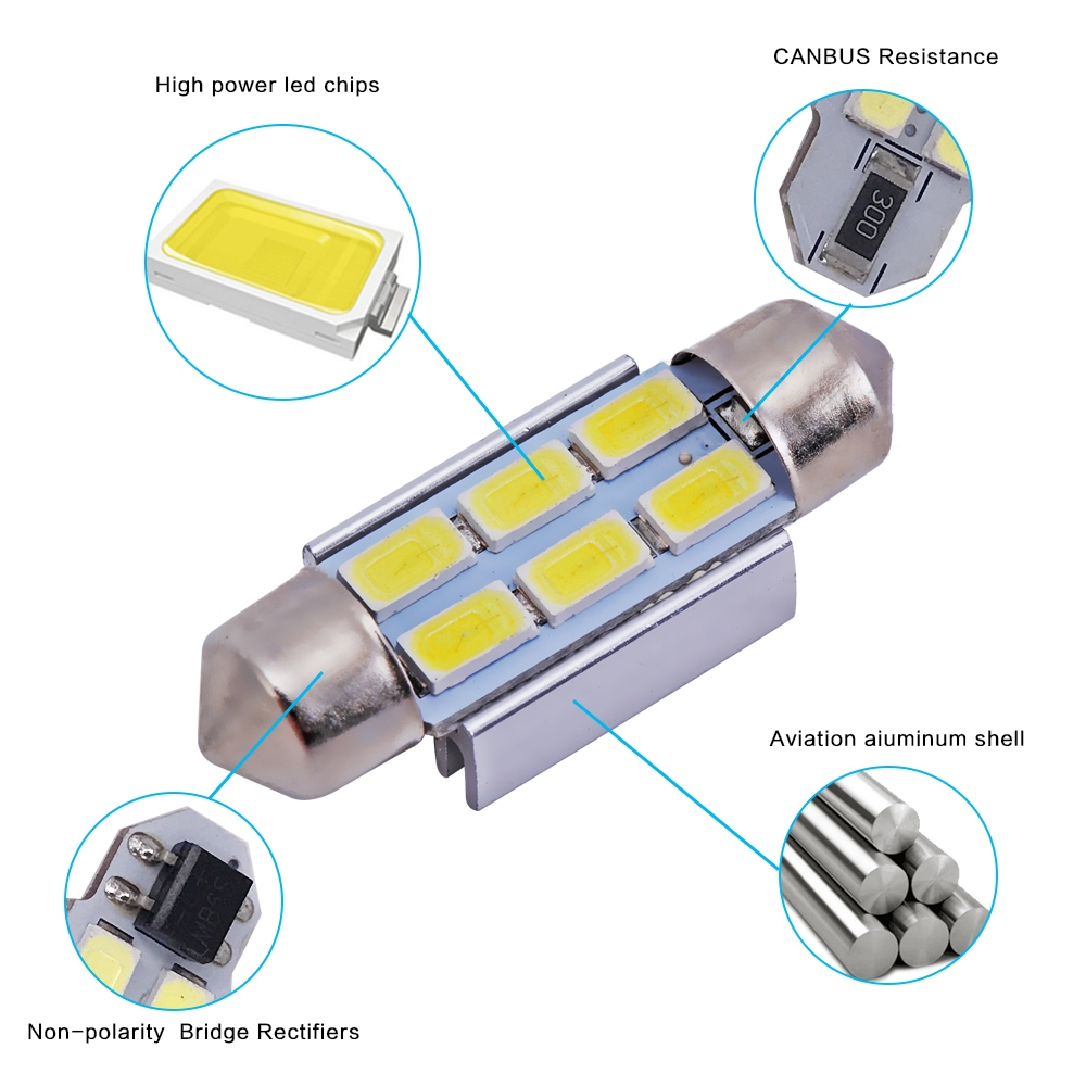 4x Festoon LED 31mm 36mm 39m 41mm C5W for Car Dome Reading Lights