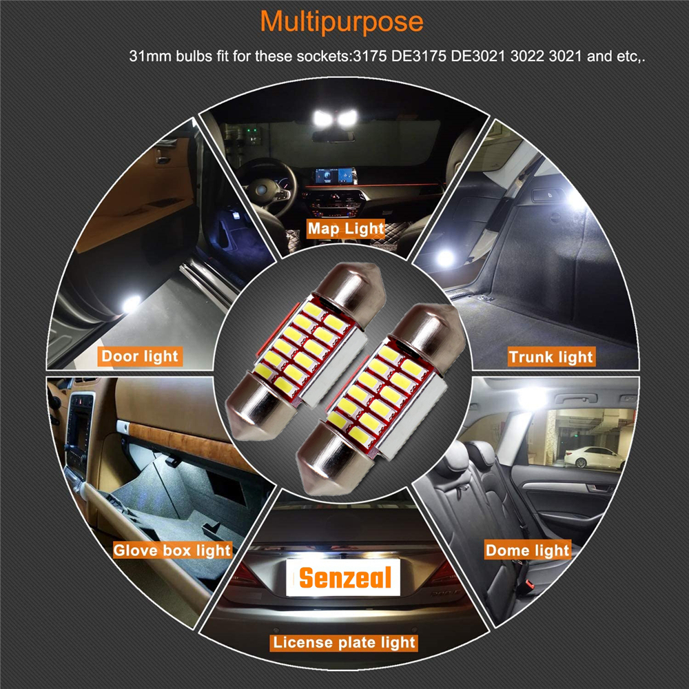 4x 31mm/36mm/39mm/41mm Festoon LED Bulb CANBUS Error Free for Car Interior Lights Dome Map Trunk License Plate Light