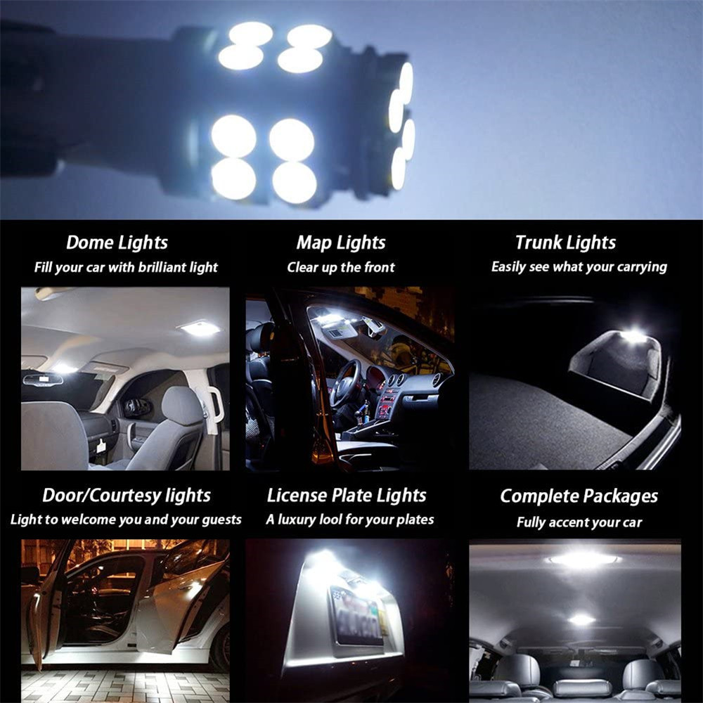 10x T10 194 LED Light Bulbs for Car Interior Dome Map Door Courtesy License Plate Lights