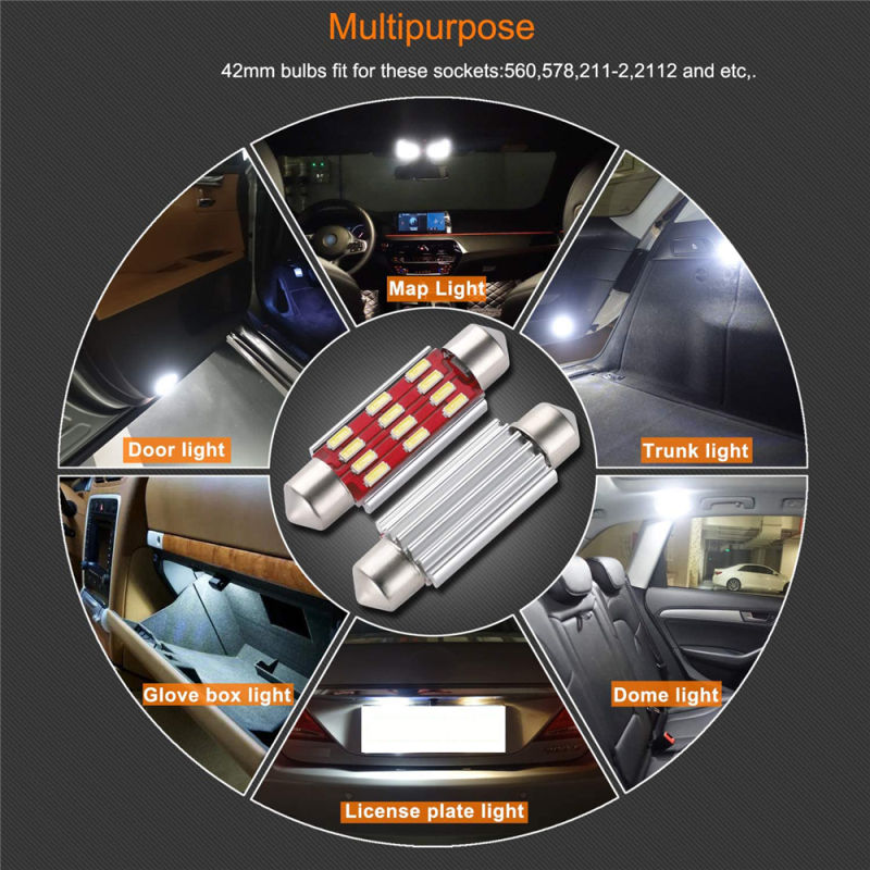 4x 31mm/36mm/39mm/41mm Festoon LED Bulb CANBUS Error Free for Car Interior Lights Dome Map Trunk License Plate Light
