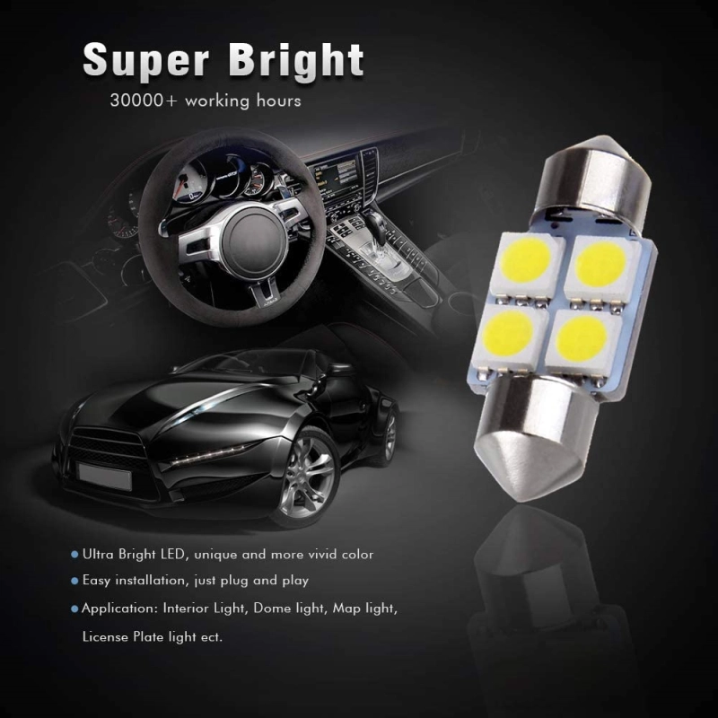 4x 31mm/36mm/39mm/41mm Festoon Car LED Bulb for Dome Map Light Glove Box Door Lamp Trunk Cargo Lights