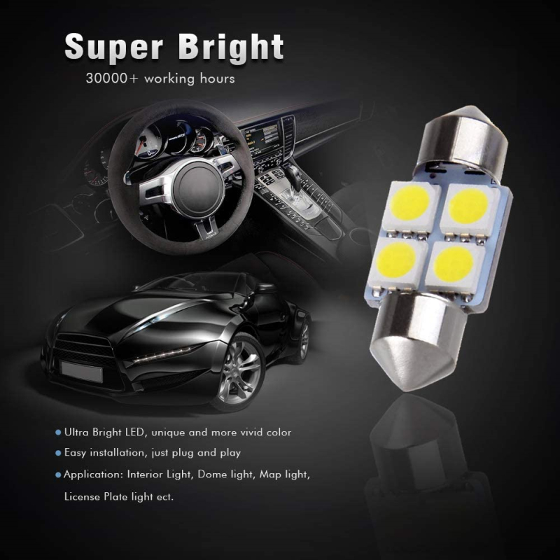 4x 31mm/36mm/39mm/41mm Festoon Car LED Bulb for Dome Map Light Glove Box Door Lamp Trunk Cargo Lights