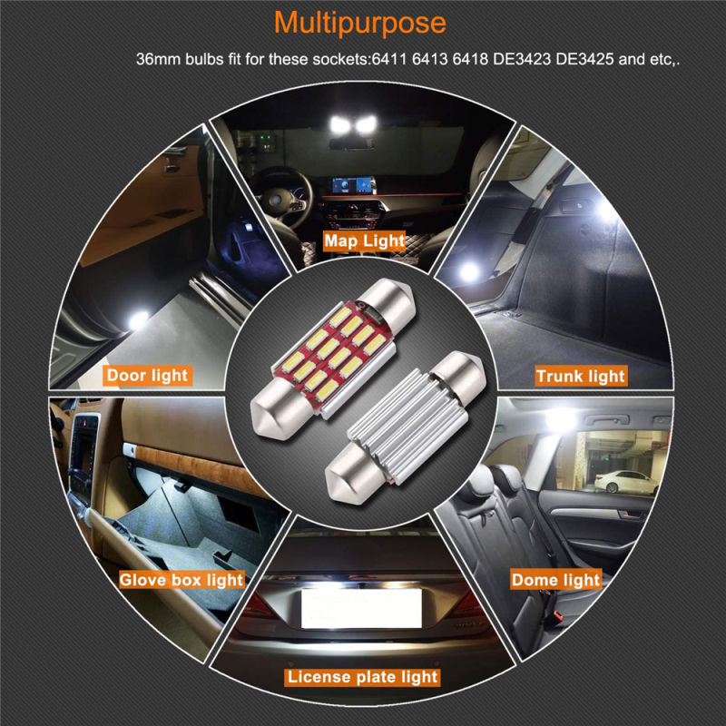 4x 31mm/36mm/39mm/41mm Festoon LED Bulb CANBUS Error Free for Car Interior Lights Dome Map Trunk License Plate Light