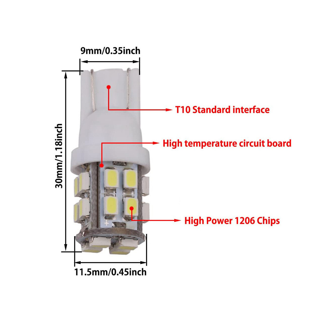10x T10 194 LED Light Bulbs for Car Interior Dome Map Door Courtesy License Plate Lights
