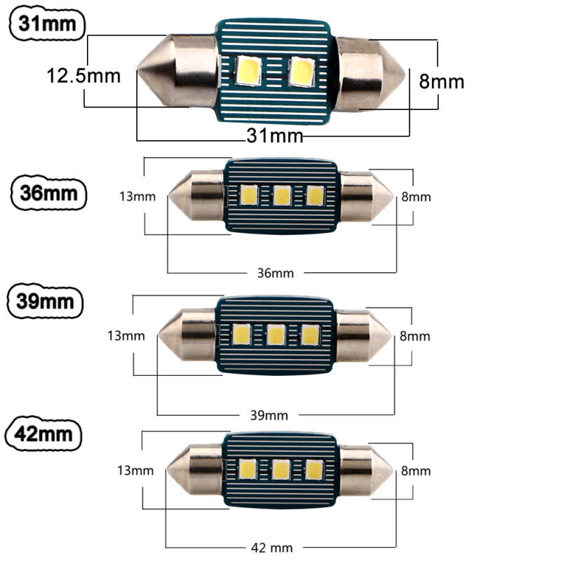 10x 31mm 36mm 39mm 41mm Festoon Light Car LED Interior Map Dome Lights Bulbs Non-Polarity (9-16V)