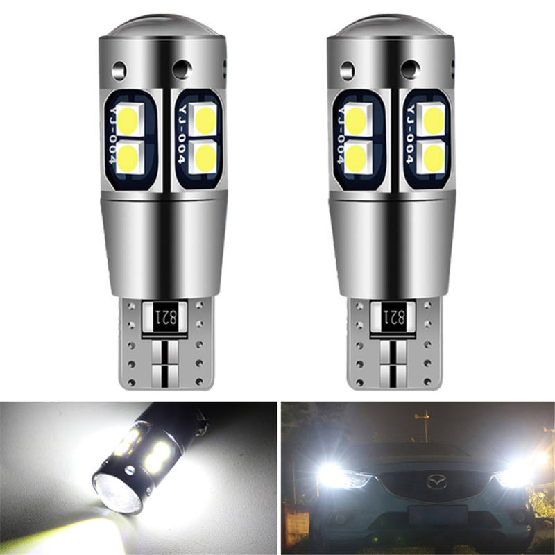 2x T10 Car Led Light Bulb Aluminium Shell with Lens W5W 194 Car Diode Lamp 12V
