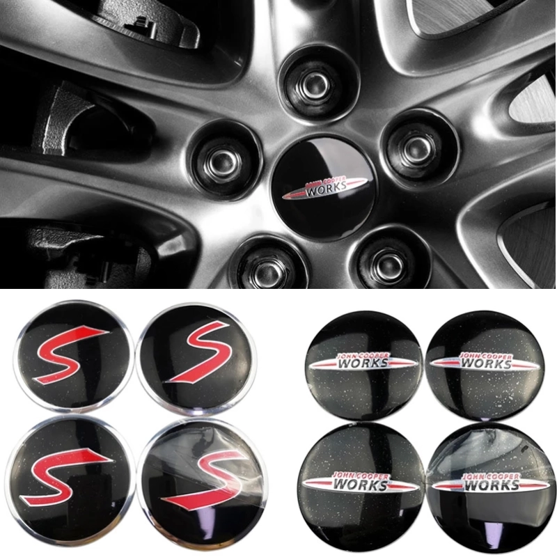 5.6cm 56mm Car Wheel Center Hub Caps for Works Logo For Mini Cooper S R50 R53 R56 F56 Countryman Clubman JCW Roadster Car Styling Emblem