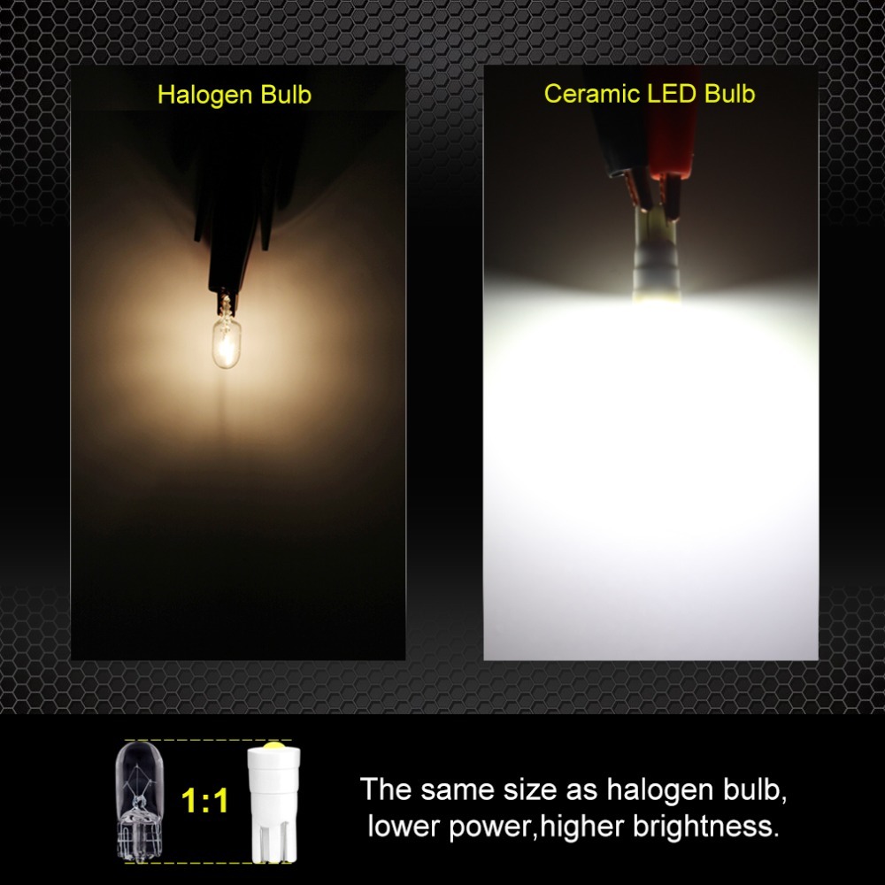 2x Ceramic T10 W5W LED Bulbs 194 168 for Car Interior Light Wedge Parking Lights