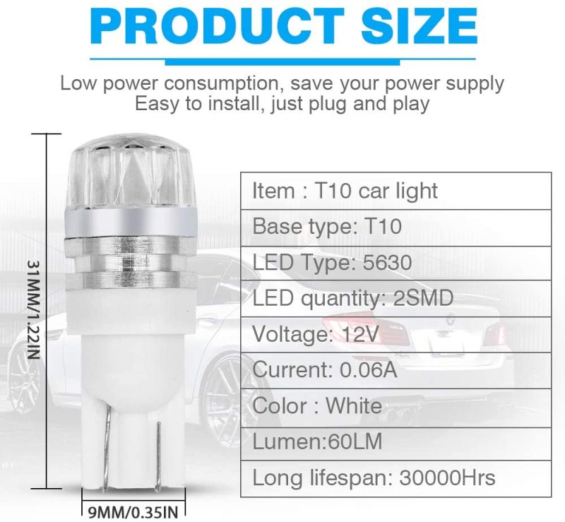 10x T10 194 LED Light Bulb for Car Instrument Panel Gauge Cluster Dashboard Light Bulbs