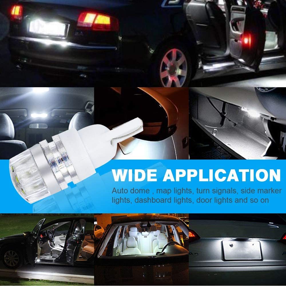 10x T10 168 194 192 168 175 T10 LED Lamp License Light Bulb Back-Up Front Sidemarker Indicator Signal Lights