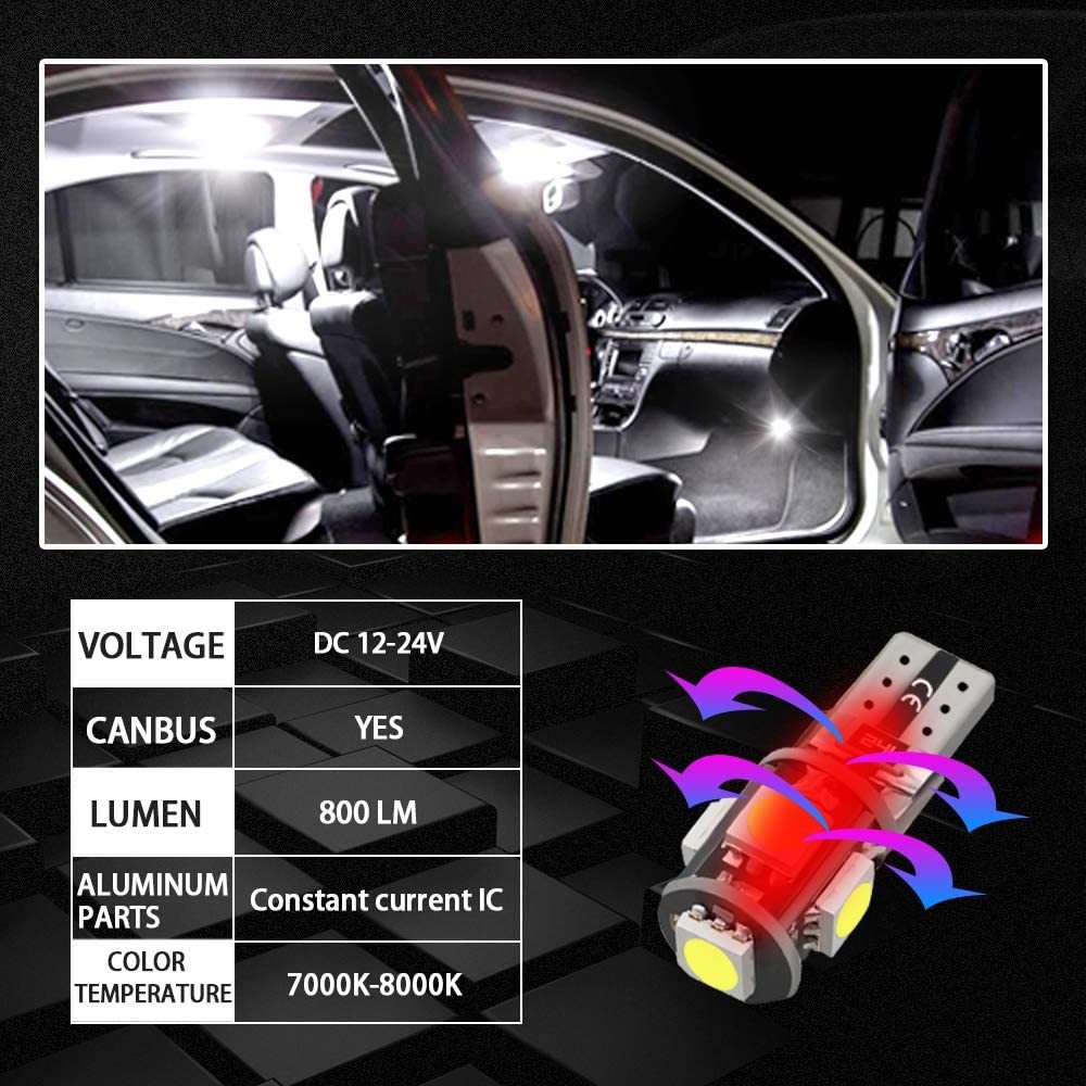 10x T10 194 168 2825 W5W LED Bulbs for Car Interior Dome Map Door Courtesy Width Ambient Lights