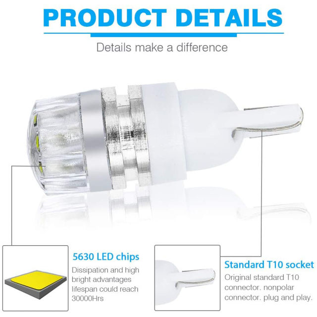 10x T10 168 194 192 168 175 T10 LED Lamp License Light Bulb Back-Up Front Sidemarker Indicator Signal Lights