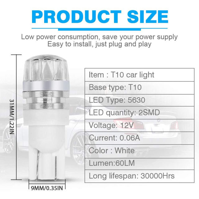 10x T10 168 194 192 168 175 T10 LED Lamp License Light Bulb Back-Up Front Sidemarker Indicator Signal Lights