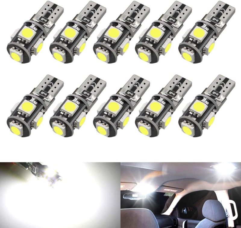 10x T10 194 168 2825 W5W LED Bulbs for Car Interior Dome Map Door Courtesy Width Ambient Lights