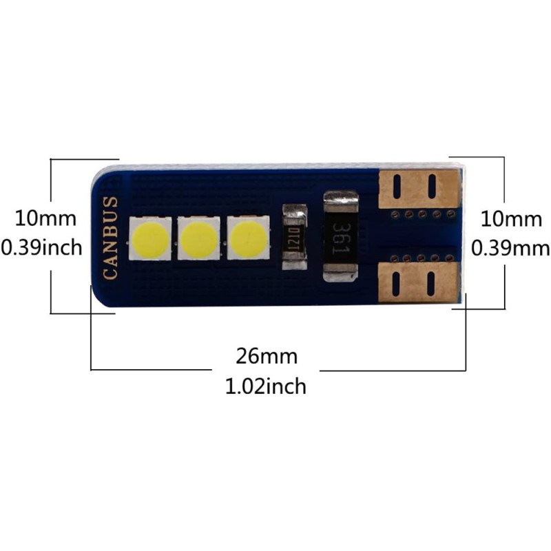 10x T10 W5W 3030 Chipset 6SMD LED Canbus Error Free Bulbs Car Interior Dome Trunk Door Light Lamp DC 12V