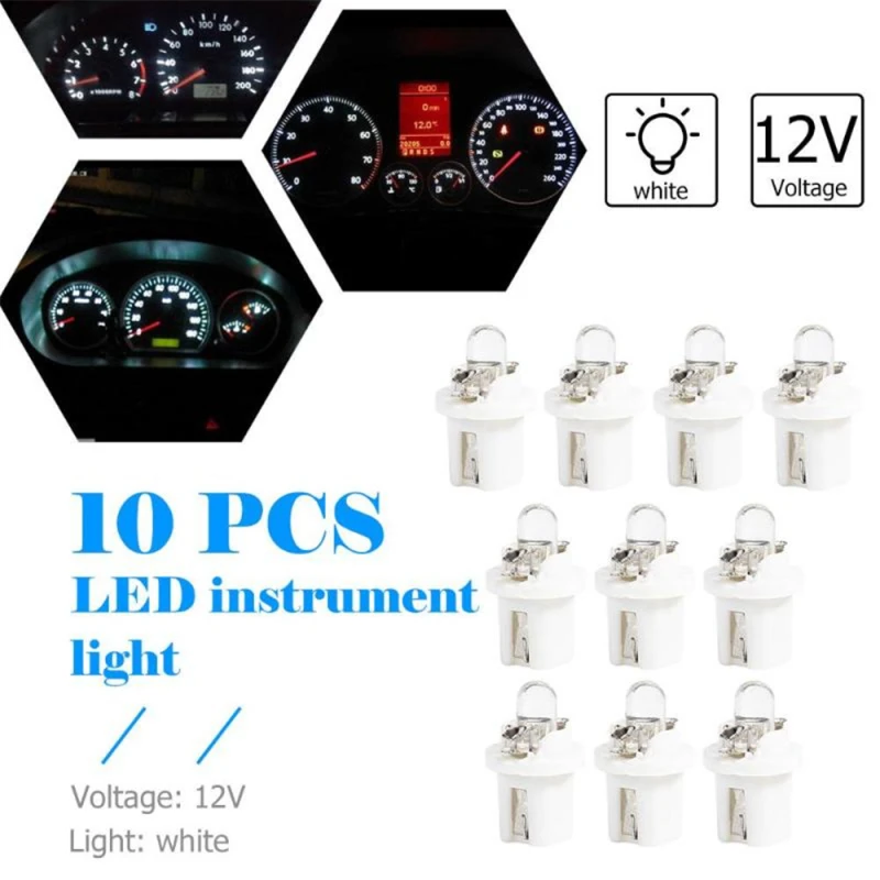 10x T5 B8.5D LED Car Light Auto Dashboard Instrument Light Bulbs