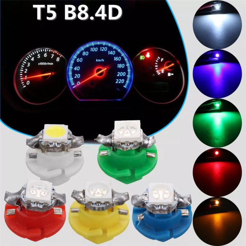 10x T5 B8.4D 5050 1SMD Car LED Dashboard Dash Gauge Instrument Lights Bulbs