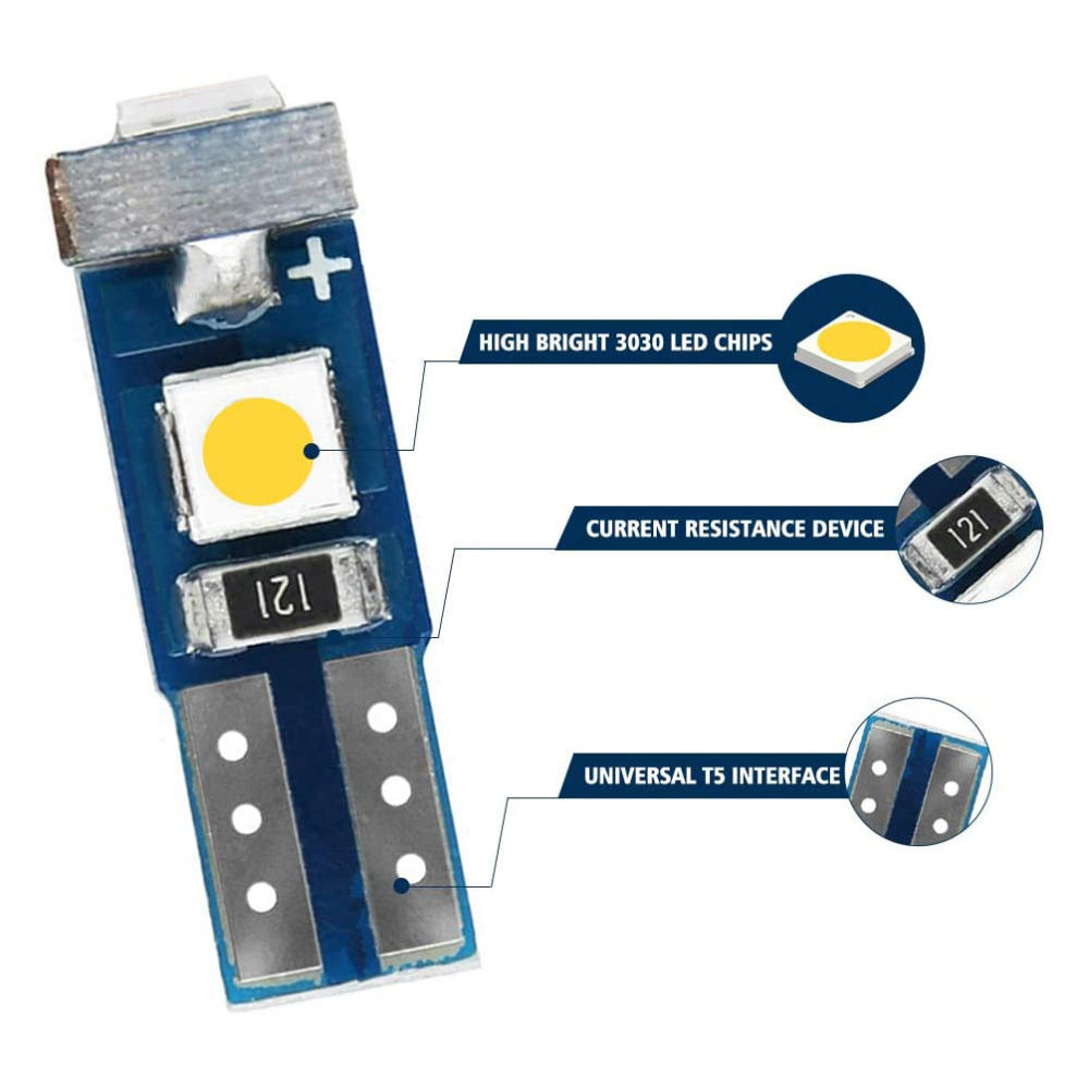 10x T5 74 73 2721 LED Bulb Dash Lights for Dashboard Instrument Panel Cluster AC Lights